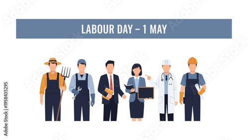 Celebrating Labor Day: A diverse representation of working professionals, each embodying dedication and skill, unite in the spirit of Labor Day, showcasing the strength and unity of the workforce.
