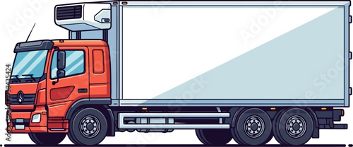 Red semi truck with refrigerated trailer for logistics