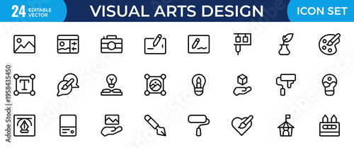 Visual Arts Design Line Icon Pack – Professional Modern Minimalist Outline Icons Collection for Creative Industry and Artistic Digital Projects, Clean Vector Illustration