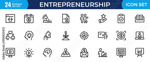 Entrepreneurship Line Icon Collection – Clean Minimalist Outline Vector Icons with Modern Professional Style and Unique Business Growth Symbols