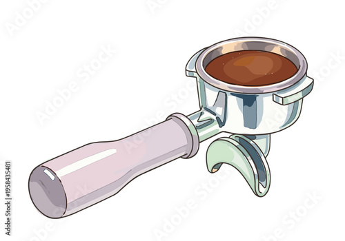 Espresso machine portafilter filled with freshly ground coffee beans