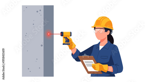 Inspection with Precision: A diligent inspector, meticulously examines structural integrity, using advanced laser technology to assess the foundation of a building.