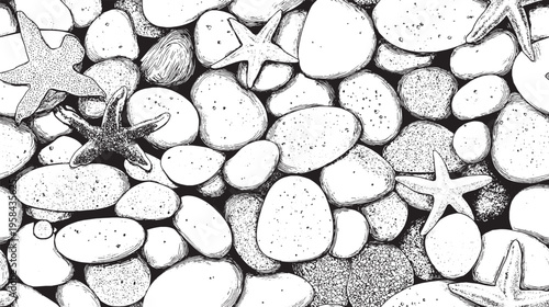 River stone wall texture, pattern of matching round organic pebbles on a vector background.
