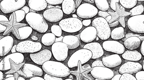 River stone wall texture, pattern of matching round organic pebbles on a vector background.
