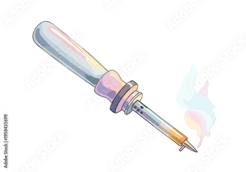 Soldering iron with colorful smoke rising from its tip, isolated on white background