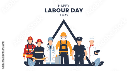 Labour Day's Heroes: A graphic illustration depicting diverse essential workers, symbolizing appreciation and recognizing their dedication on Labour Day. 