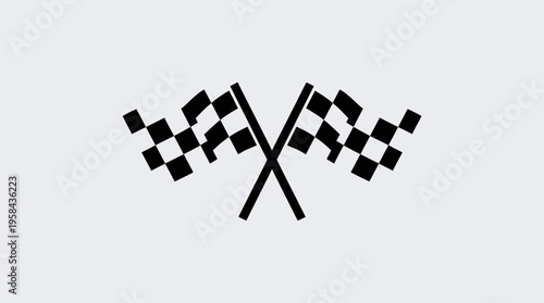 Two crossed black and white checkered flags symbolizing the finish line of a race on a plain light gray background.