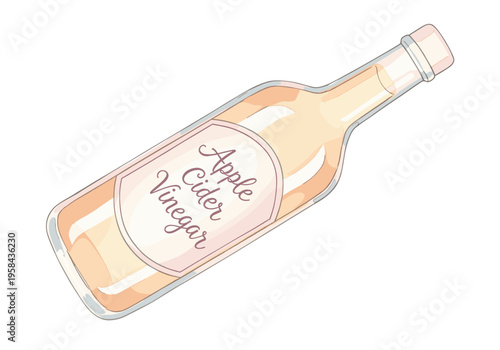 Glass bottle of apple cider vinegar with a light pink label