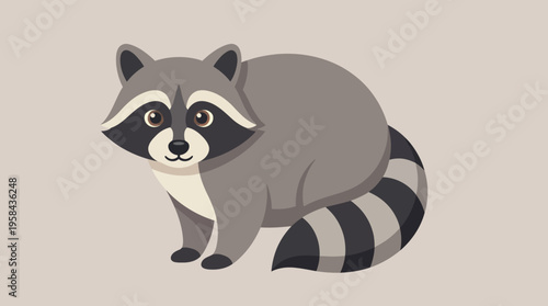 Cute cartoon raccoon with striped tail and mask-like facial markings standing on a light background.