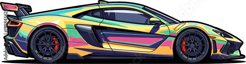Vibrant multi-colored supercar racing graphic