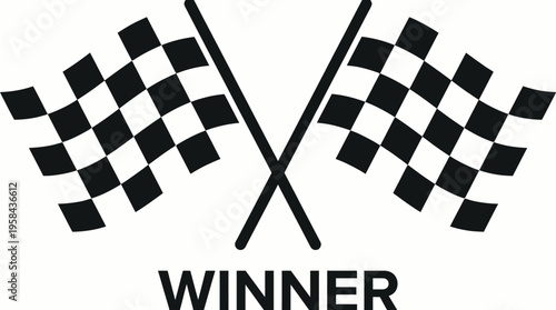 Two crossed black and white checkered flags with the word WINNER underneath, symbolizing victory and success in racing and competition.