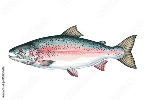 Detailed illustration of a vibrant rainbow trout fish swimming in clear water