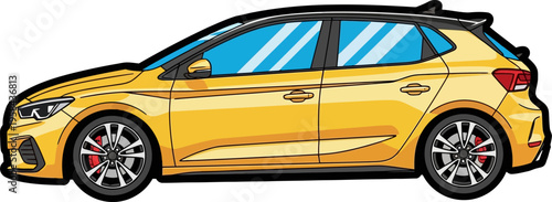 Yellow modern hatchback city car