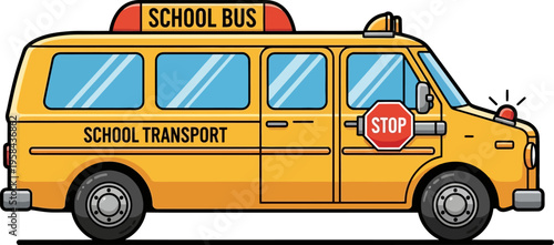 Yellow school transport van with stop sign
