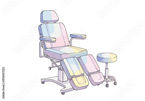 Adjustable medical examination chair and rolling stool for beauty salon or clinic