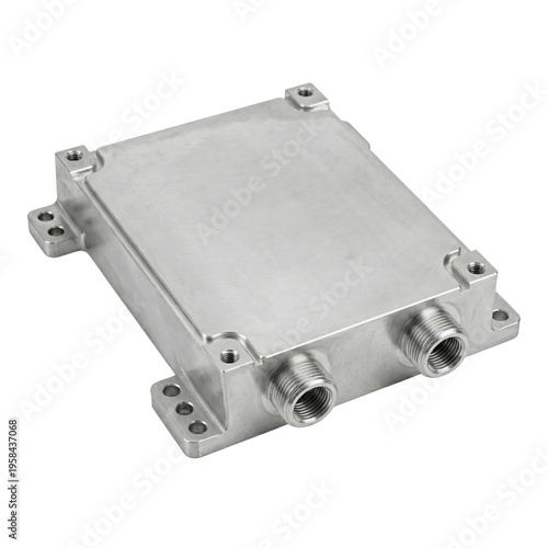 Advanced thermal management systems aluminum enclosure for electronic control module with threaded conduit ports and mounting tabs