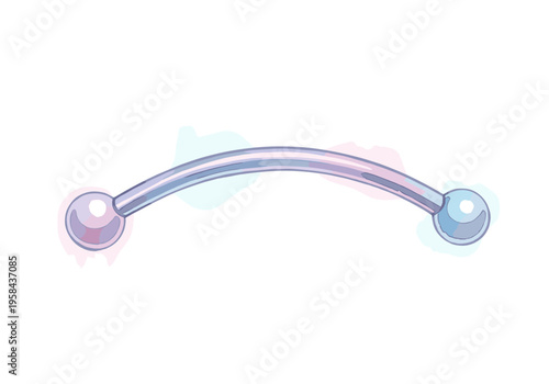 Curved barbell body jewelry with spherical ends, isolated on white background