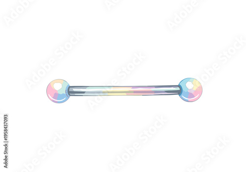 Iridescent barbell piercing jewelry with pastel rainbow colors and spherical ends