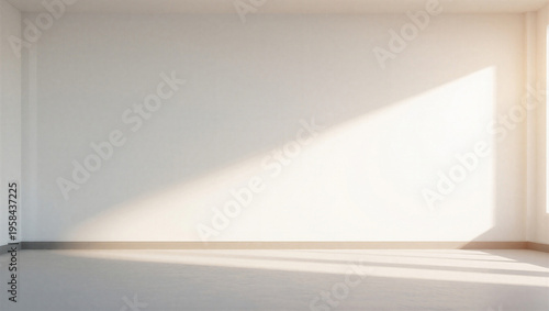 Schilderij op canvas Bright Empty White Room with Hard Sunlight and Strong Geometric Shadows on the F