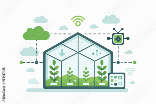 Smart greenhouse with technology monitoring plant growth and environmental conditions