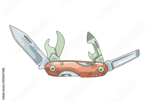 Versatile multi-tool pocket knife with various open blades and tools