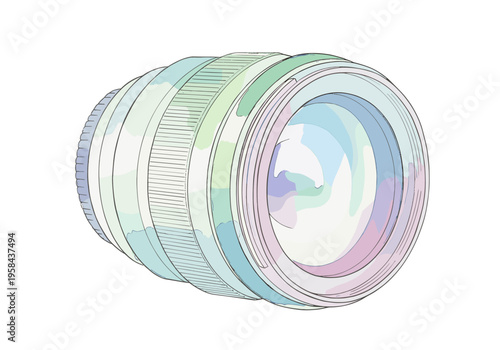 Stylized illustration of a camera lens with pastel colors and clean lines