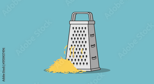 Vector illustration of cheese grater with cheese shreds