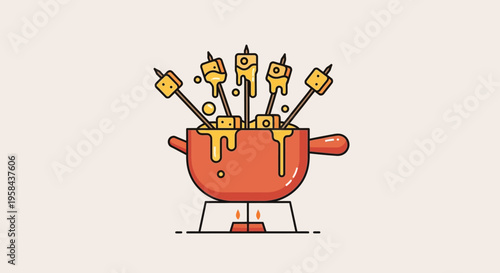 Vector illustration of fondue pot with skewers