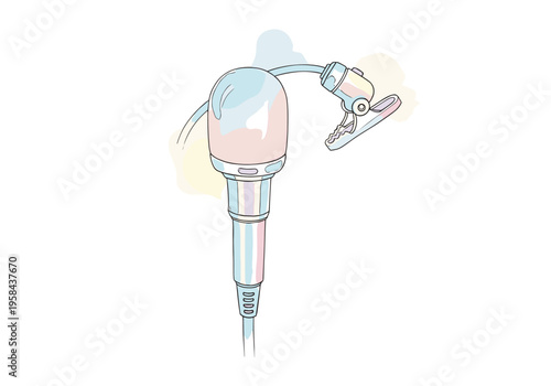 Minimalist illustration of a lavalier microphone with a clip and cable