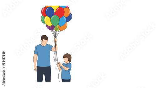 A Bundle of Hope and Wonder: A father and child share a moment of joy as they hold a vibrant bouquet of balloons, symbolizing freedom and the limitless possibilities of dreams.