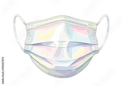 Softly colored surgical mask illustration with pastel watercolor effect