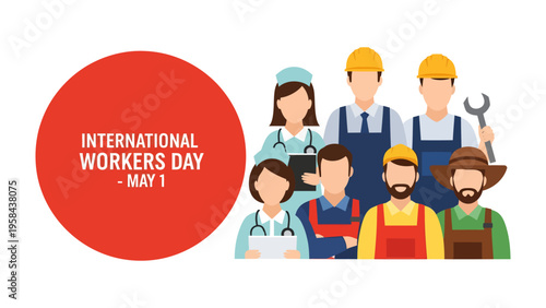 Workers of the World Unite: A diverse group of essential workers stand united, a colorful tribute to their invaluable contributions on International Workers' Day.