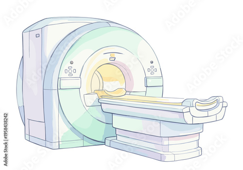 Modern MRI scanner with patient table for medical imaging diagnostics