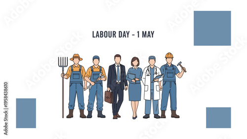 Labour Day Celebration: Depicting a diverse array of professionals, celebrating the spirit of Labour Day, a tribute to the dedicated workers.