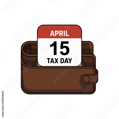 A brown wallet with a calendar marking tax day on April 15