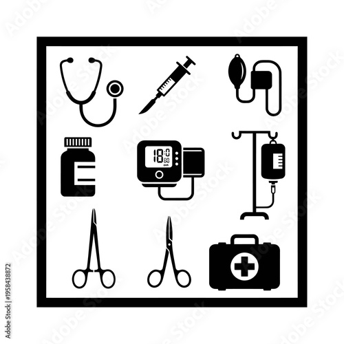 Medical Equipment and Healthcare Professional Icons Set