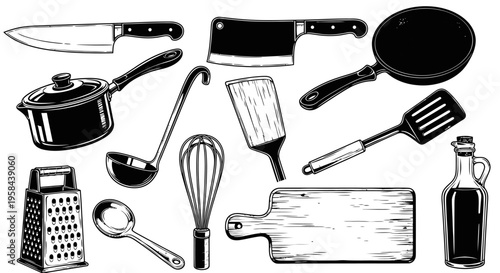 Vintage kitchen utensils set equipment tools