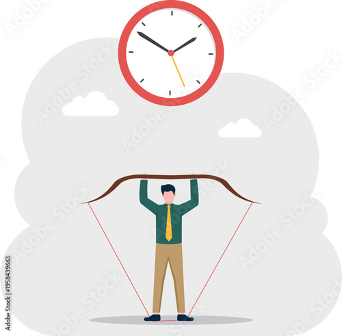 Professional man lifting a large wooden bow representing strength and target focus