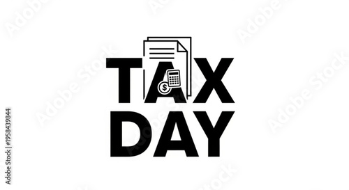 A minimalist vector graphic illustration of a tax day logo with a calculator and document