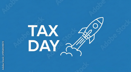 A minimalist vector graphic illustration of a rocket ship blasting off on Tax Day