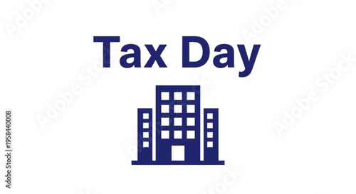 A minimalist vector graphic illustration of a building with the words 'Tax Day' in a modern flat design style