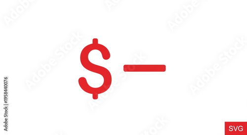 A red dollar sign and minus symbol vector graphic on a white background