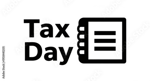 A minimalist vector graphic illustration of a tax day icon with a document and text
