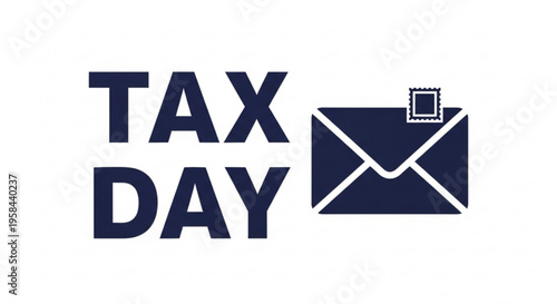 A vector graphic illustration of a tax day icon with an envelope and stamp