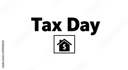 A minimalist vector graphic illustration of a Tax Day icon with a house and dollar sign
