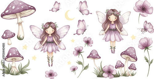 Cute vector illustration set of a happy cartoon family with a smiling woman, baby, and child character icons celebrating love and childhood fun