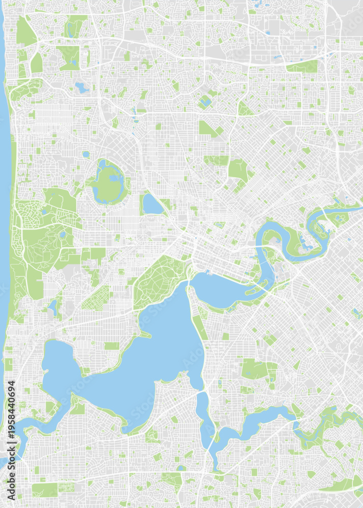 Fototapeta premium Color detailed plan city map Perth the capital city of Western Australia, street road map city, vector illustration