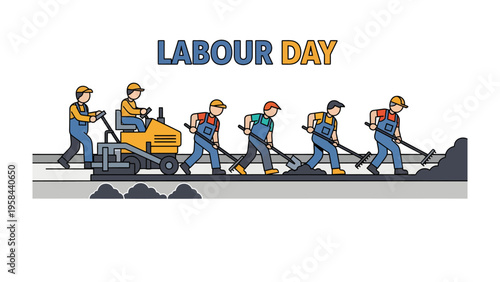 Labour Day Road Work: A graphic representation of Labor Day, featuring workers diligently working on road construction. It's a tribute to hard work, dedication, and the value of labor.