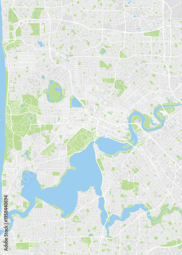 Color detailed plan city map Perth the capital city of Western Australia, street road map city, vector illustration