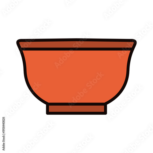 Clay tea bowl for Eastern tea ceremony. Asian dinnerware for drinking hot beverage. Traditional ceramic cup for tea session, mindfulness ritual and meditation practice. Vector icon design
